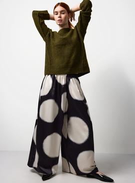 Mono Spot Print Co-ord Wide Leg Pleated Trousers