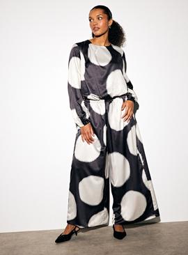 Mono Spot Print Co-ord Wide Leg Pleated Trousers