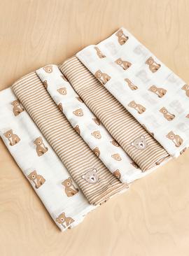 JOJO MAMAN BÉBÉ 5 Pack Bear Embroidered Muslins One Size