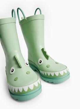 Green Novelty Dino Wellies