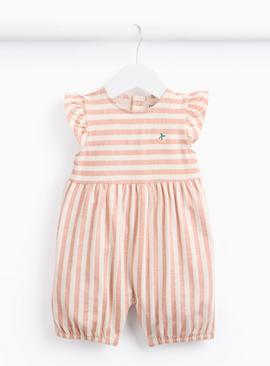 Pink Stripe Frill Sleeve Romper