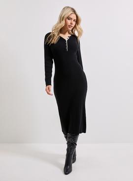 DOROTHY PERKINS Black Henley Crew Knitted Midi Dress