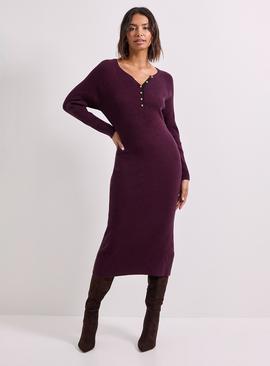 DOROTHY PERKINS Burgundy Henley Crew Knitted Midi Dress