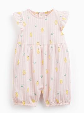 Pink Chick Print Easter Bunny Romper