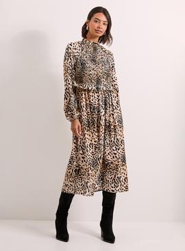 DOROTHY PERKINS Animal Shirred Bodice Frill Detail Midi Dress