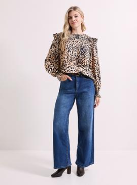 DOROTHY PERKINS Animal Printed Shirred Yoke Frill Detail Top
