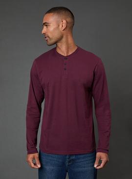 BURTON Burgundy Long Sleeve Grandad Neck T Shirt
