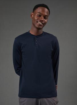 BURTON Navy Long Sleeve Grandad Neck T Shirt