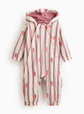 Pink Stripe Strawberry Print Puddlesuit