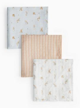 Peter Rabbit Print Muslin Cloths 3 Pack One Size