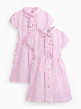 Pink Classic Bow Detail Gingham Dresses 2 Pack
