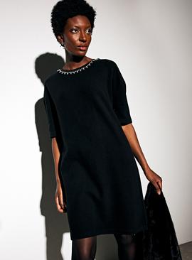 Black Embellished Neckline Soft Touch Mini Dress