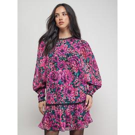 OASIS Printed Blouson Sleeve Tie Back Mini Dress