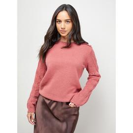 OASIS Stitch Detail Sleeve Ruffle Neck Jumper
