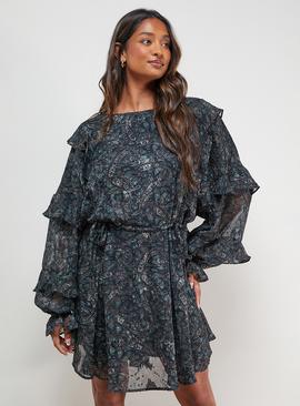 OASIS Printed Ruffle Batwing Sleeve Mini Dress