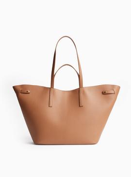 Tan Curved Faux Leather Shopper Bag One Size