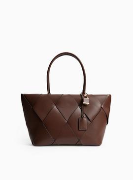 Dark Brown Weave Shopper Bag One Size