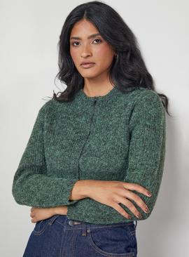 WAREHOUSE Zip Up Rib Crew Cardigan