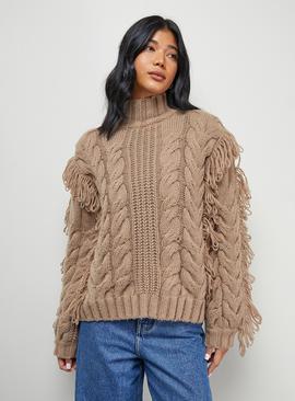WAREHOUSE Fringe Cross Back Cable Jumper