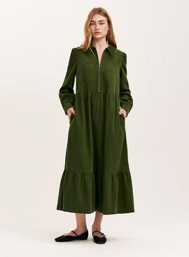 FINERY Callie Corduroy Midi Dress Khaki