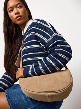 Neutral Suede Moon Crossbody Bag One Size