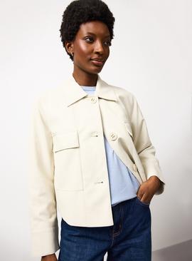 PU Leather Bomber Style Collared Jacket