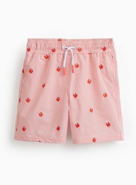 Mini Me Orange Stripe Crab Print Seersucker Swim Shorts