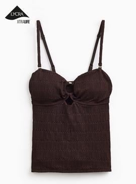 Black Ring Detail Bandeau Tankini Top