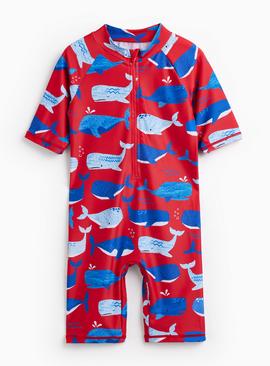 Red Whale Print Sunsafe Swimsuit