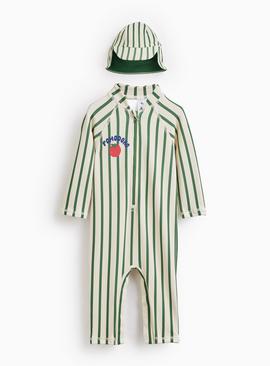 Stripe Tomato Print Sunsafe Swimsuit & Keppi Hat