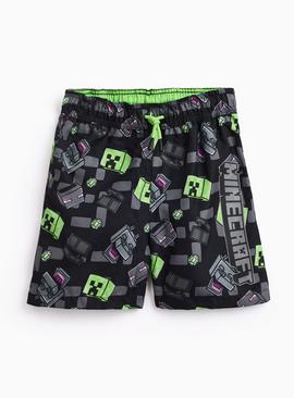 Black Minecraft Print Swim Shorts