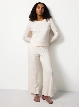 Cream Heart Print Pointelle Pyjamas