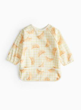 Beige Croissant Print Long Sleeve Bib