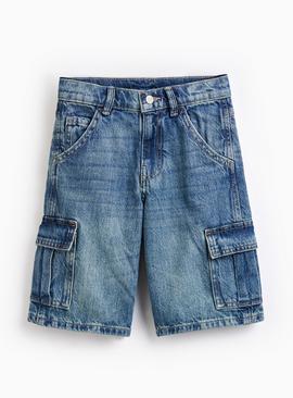 Mid Blue Cargo Style Denim Shorts