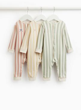 Striped Bow Print Sleepsuits 3 Pack
