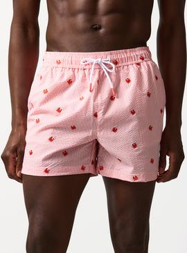 Mini Me Orange Stripe Crab Print Seersucker Swim Shorts