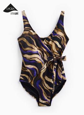 Wave Print Wrap Front Swimsuit