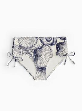 Shell Print Gather Side Full Bikini Bottoms