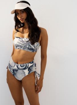 Shell Print Gather Side Full Bikini Bottoms