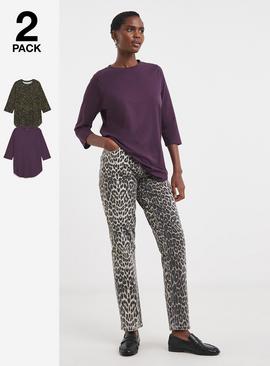 JD WILLIAMS 2 Pack Longline Curved Hem 3/4 Sleeve Top