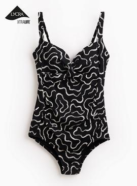 Black Swirl Print Low Leg Swimsuit