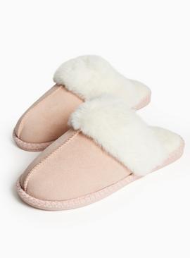 Coral Faux Fur Detail Mule Slippers