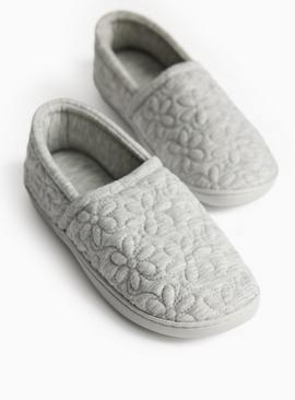 Grey Quilted Floral Design Full Slippers
