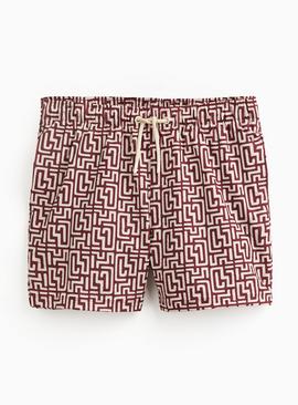 Red Abstract Print Swim Shorts