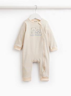 Beige Stripe Little Brother Print Sleepsuit