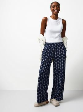 Navy Bow Print Wide Leg Jersey Pyjama Bottoms