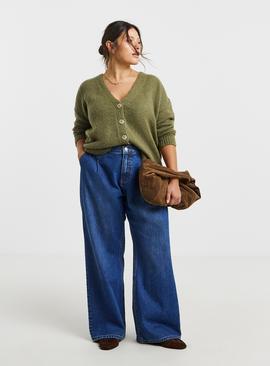 SIMPLY BE Fluffy Overstitch Boyfriend Cardigan Khaki