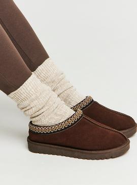 SIMPLY BE Suede Embroidery Full Mule Slipper Wide Fit