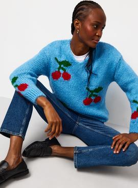 Mini Me Blue Cherry V-Neck Jumper