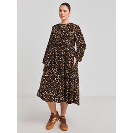 SIMPLY BE Viscose Midi Leopard Print Dress With Pockets